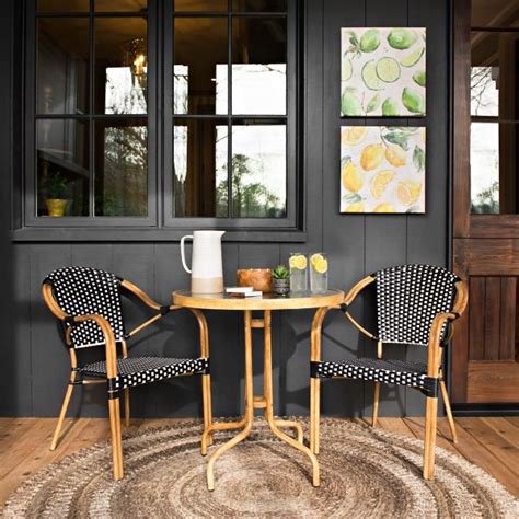 Each chair frame possesses a coat of marine varnish; Black and White 3-pc. Wicker Bistro Set from Kirkland's ...