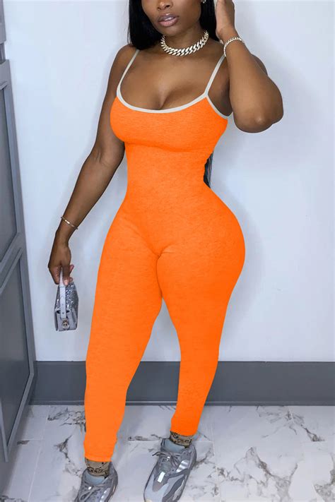 Fashion Orange Fashion Sexy Solid Sleeveless Slip Jumpsuits For Sale Knowfashionstyle