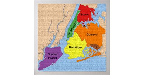 New York City Map Boroughs Labels Poster Zazzlenl