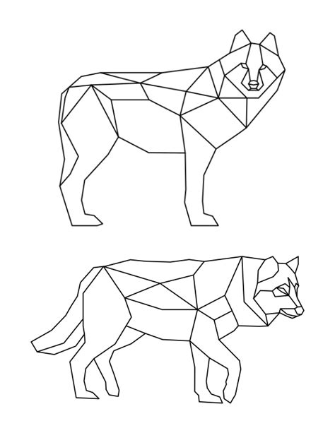 Printable Geometric Wolves Coloring Page