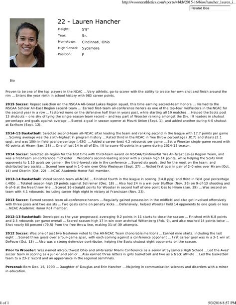Biography Sample 1 Student Athlete Profile
