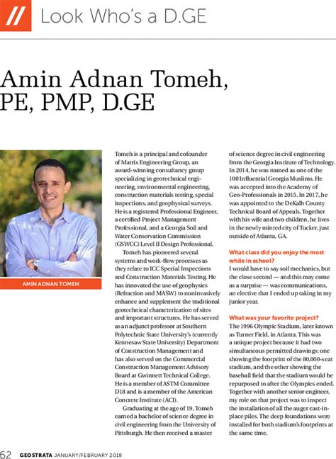 Amin Adnan Tomeh PE PMP D GE GEOSTRATA Magazine Vol 22 No 1