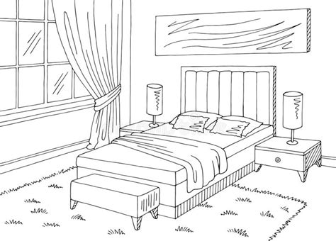 Bedroom Graphic Black White Interior Sketch Stock Illustrations 457