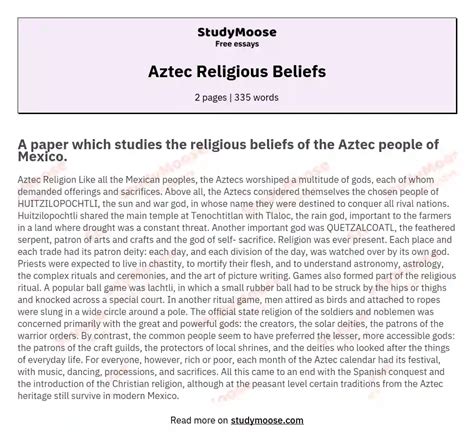 Aztec Religious Beliefs Free Essay Example