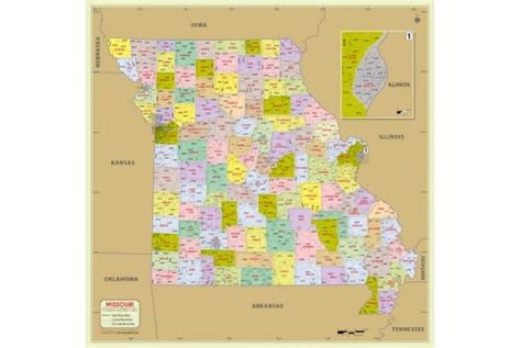 Buy Printed Missouri Zip Code Map With Counties