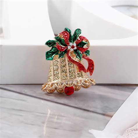 christmas bell rhinestone brooch elegant flower bridal crystal brooch pin women girls wedding in