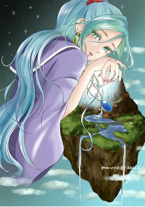 Safebooru 1girl Artist Name Blue Hair Chrono Trigger Clouds Dated Earrings Floating Island