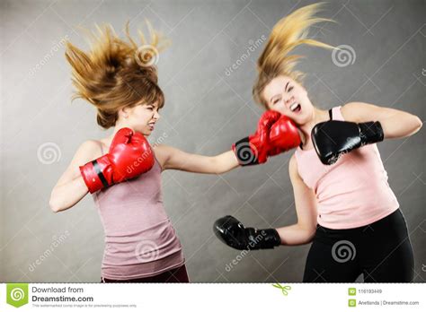 Two Agressive Women Having Boxing Fight Stock Image Image Of Hitting