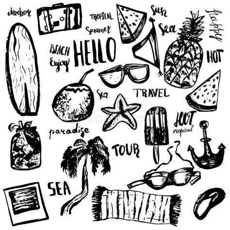 Summer Beach Hand Drawn Doodle Vector Symbols And Objects With