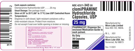 Clomipramine Hydrochloride Capsules Usp 25 Mg 50 Mg And 75 Mg Rx Only