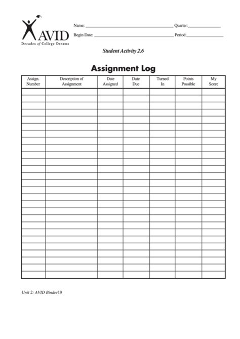 Fillable Assignment Log Printable Pdf Download
