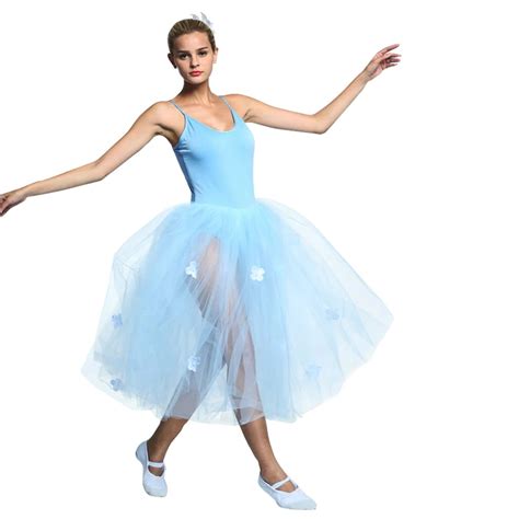 Sky Blue Long Ballet Dresses Womens Performance Tulle Spandex