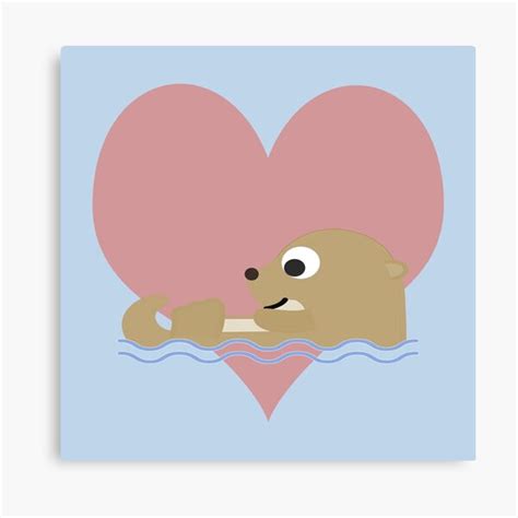 Cute Cartoon Otter Floating With A Heart In The Background Canvas