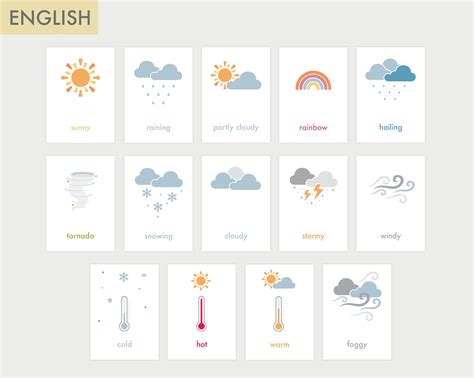 Weather Flashcards English Weather Flashcards Printable Etsy