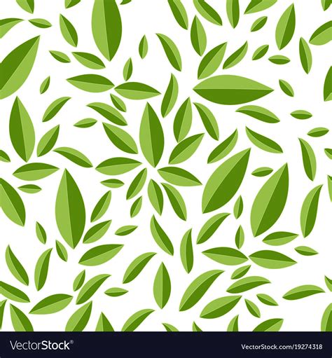 Seamless Geometric Pattern Green Leaves On White Vector Image