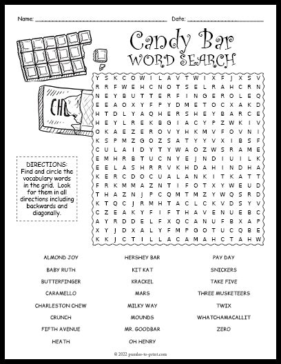 Candy Bar Word Search