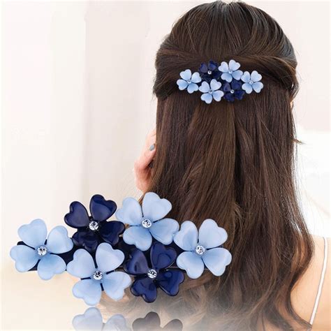 2018 fashion girls barrette hairpins crystal rhinestone resin flower women spring hair clip
