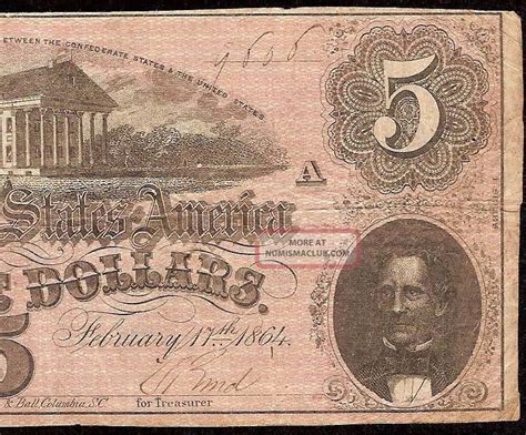 17 1864 50 cents confederate 1864 $5 Dollar Bill Confederate States Currency Civil War Note Old Paper Money