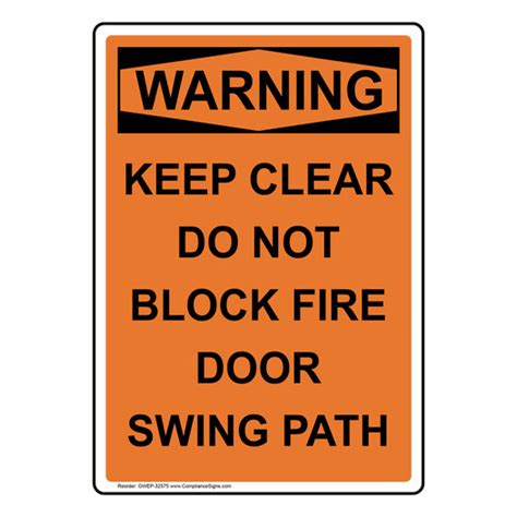 Vertical Keep Clear Do Not Block Fire Door Sign Osha Warning