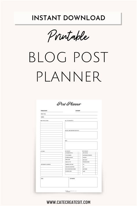 Printable Blog Workbook Blog Planner Blog Post Planner Business