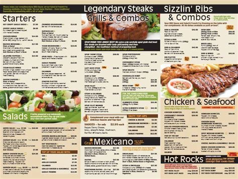 Menu At Golden Cloud Spur Steak Ranch Restaurant Mandurah