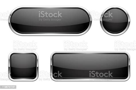 Web Buttons Black Shiny Icons With Chrome Frame Stock Illustration