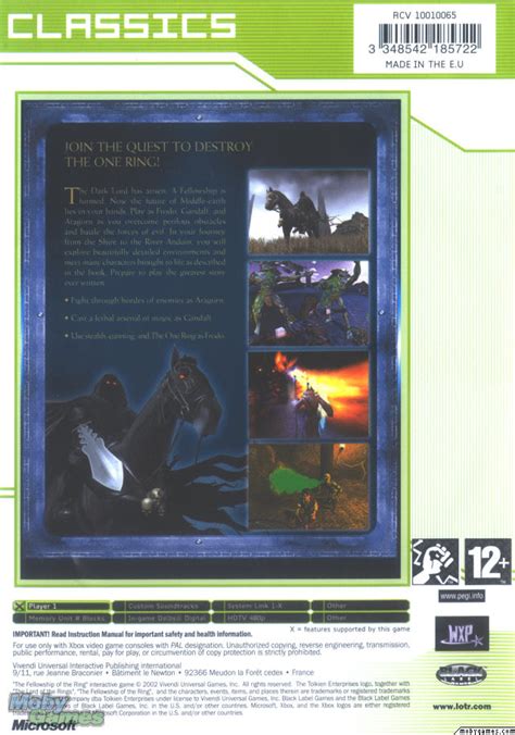 Lotr Fellowship Of The Ring Xbox Game Cover Back Lord Of The