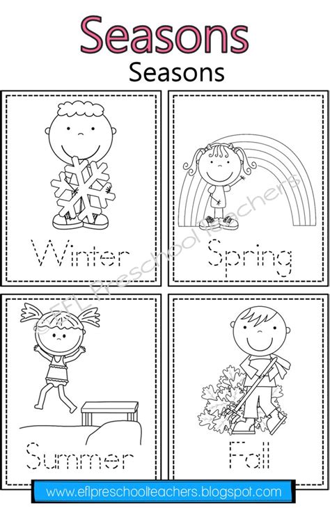 Esl Seasons Worksheets First Lets Have The Children Color And Trace