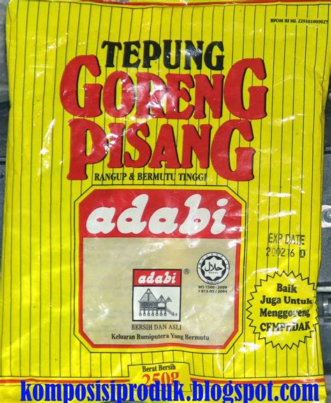 Sebelum menggoreng, saya gaulkan ayam dengan tepung ini dan garam. Tepung Goreng Pisang Adabi 250 Gram - Komposisi Produk