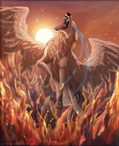 Angel Of Fire Winged Fire Wolf With Images Anime Wolf