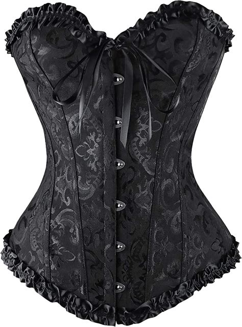 Amazon Com Bustiers Corsets Bridal Lingerie Lace Up Black Satin Boned Corset Women S Gothic