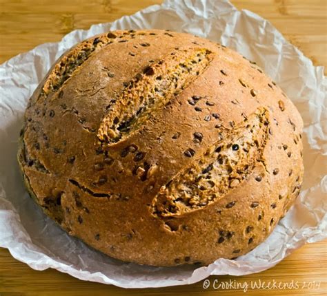 The bread tastes good, the exterior is still crusty and with a delicious chewy, big wholes crumb. Cooking Weekends: Seeded No-Knead Barley Bread