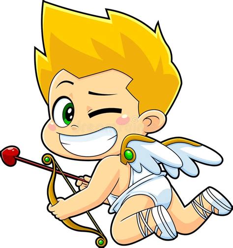 Chibi Cupid Baby Cartoon Character With Bow And Arrow Winking Stock