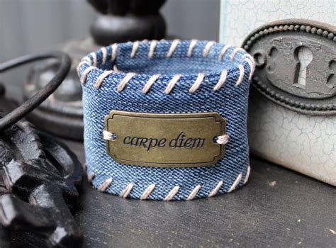 Denim Cuff Bracelet Accented With Vintage By Allinthejeans On Etsy