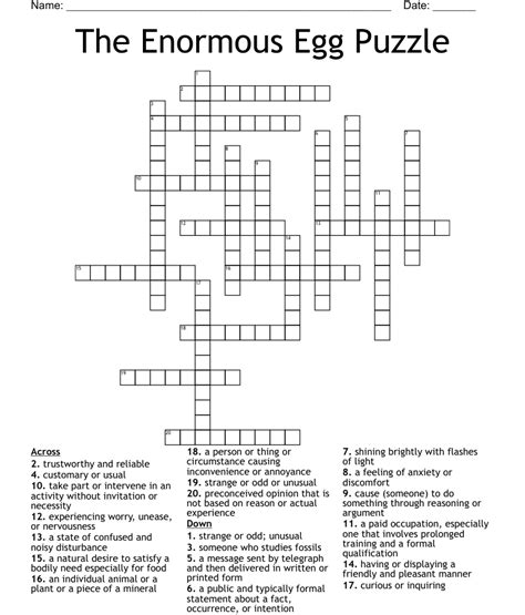 The Enormous Egg Puzzle Crossword Wordmint