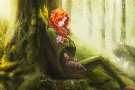 Wallpaper Painting Forest Women Redhead Fantasy Art Green Dota