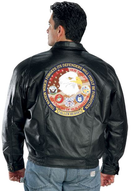 Mens Patriotic Fallen Heroes Black Bomber Leather Jacket