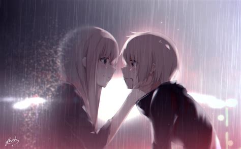 Download 3840x2160 Anime Couple Sadness Romance Raining Mood
