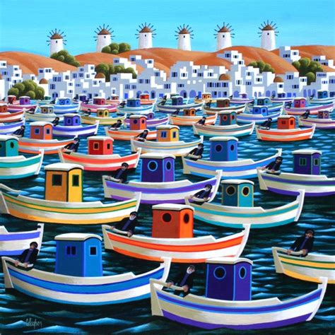 Mykonos Greek Fishing Boats By Irish Contemporary Artist George