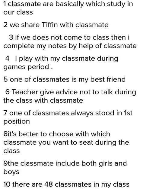 describe your classmate 5 to 7 sentence