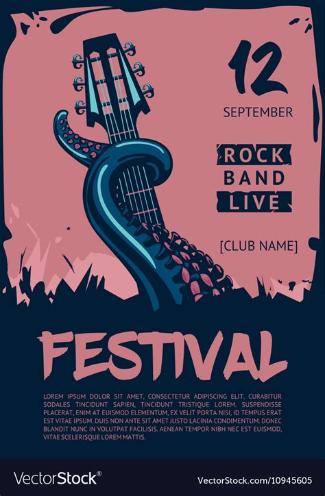 Music Poster Template For Rock Concert Octopus Vector Image On