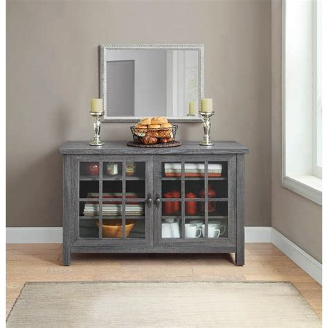 Rustic Gray Mission Glass Doors Console Sideboard Buffet Cabinet