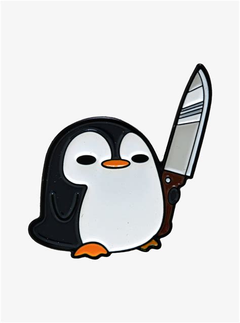 Penguin With Knife Enamel Pin Cute Doodle Art Cute Cartoon