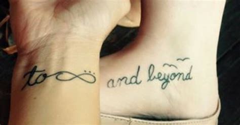 Matching Tattoo Saying To Infinity And Beyond On