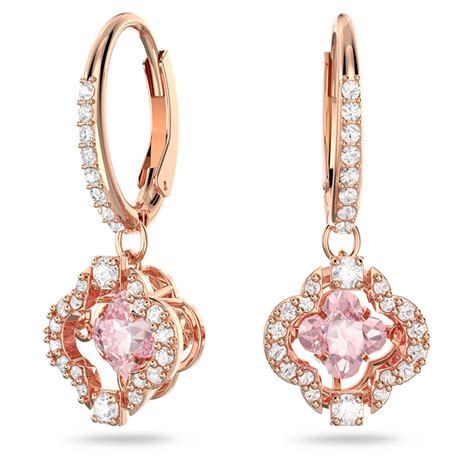 Swarovski Sparkling Dance Clover Pierced Earrings Pink Rose Gold Tone