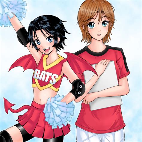 Safebooru 2girls Anezaki Mamori Black Hair Brown Hair Cheerleader Eyeshield 21 Looking At