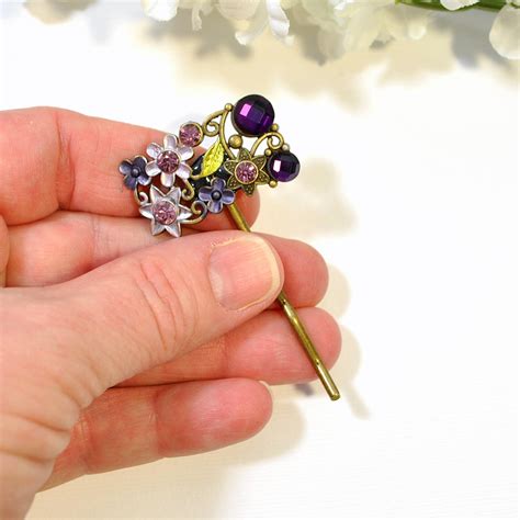 Purple Bobby Pin Flower Hair Pin Purple Bobbies Handmade Hair