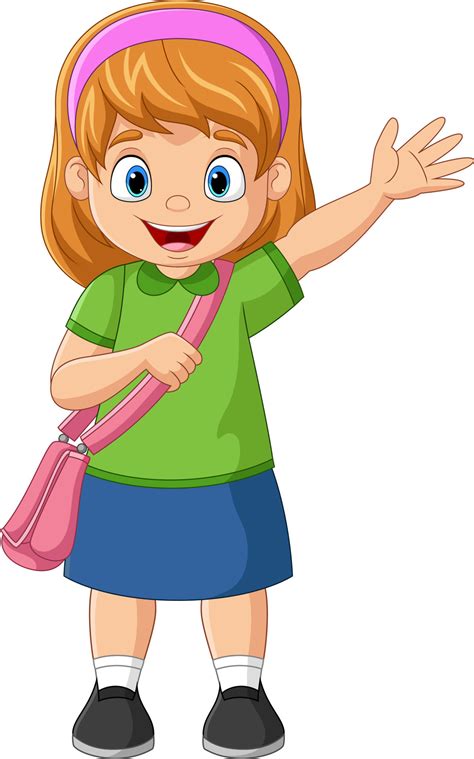 Cartoon School Girl With Backpack Waving Hand 8916705 Vector Art At Vecteezy