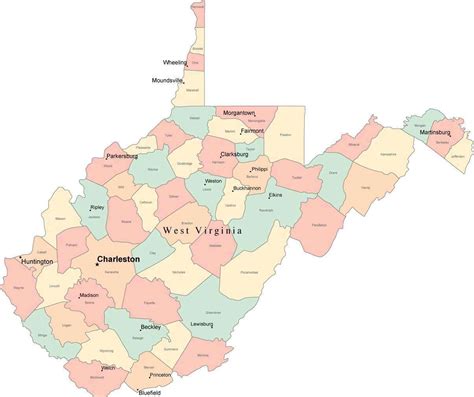 Multi Color West Virginia Map With Counties Capitals And