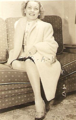 Original Vintage 40s 50s Semi Nude RP Blond In Coat Sits On Sofa
